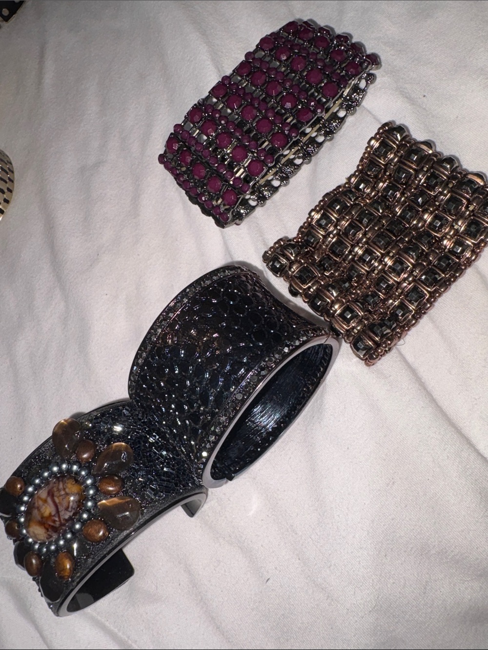 Women's Black Stone and Bead Statement Cuff Nine West Bracelet